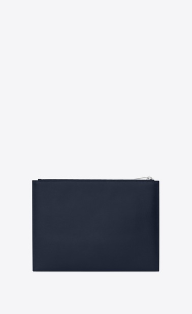 saint laurent paris zipped tablet sleeve in navy blue textured leather